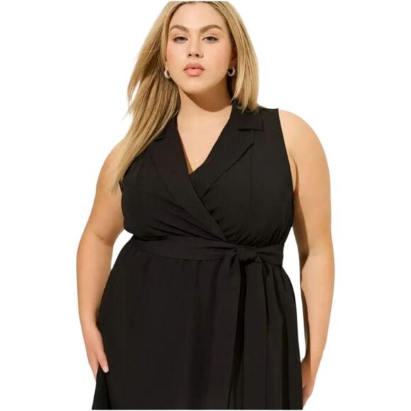 TORRID MIDI RAYON Slub Deep Black Sleeveless Shirt Dress Size Large - Picture 6 of 14